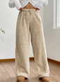 Women'S Solid Color High Waist Drawstring Fluffy Wide Leg Loose Pants