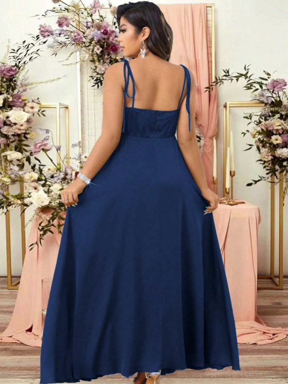 Plus Size V-Neck Side Slit Long Elegant Cami Maxi Dress