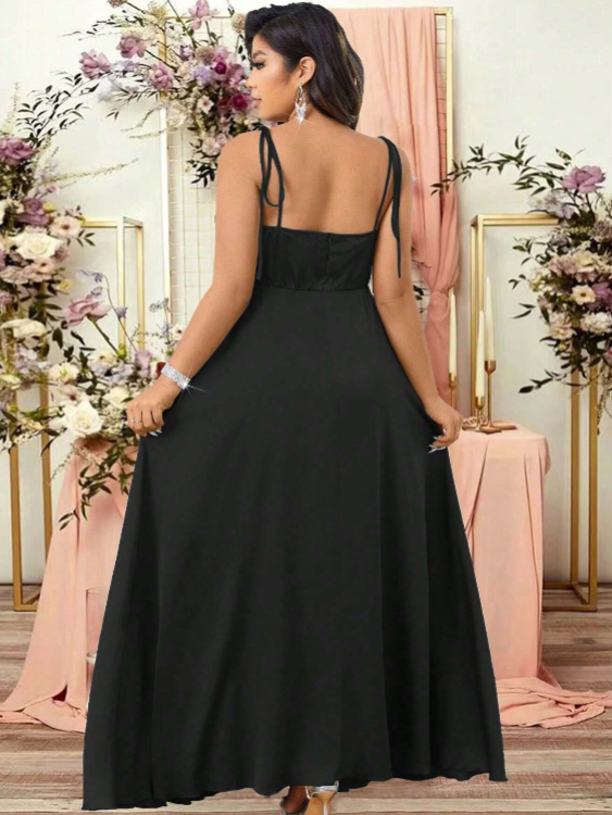 Plus Size V-Neck Side Slit Long Elegant Cami Maxi Dress