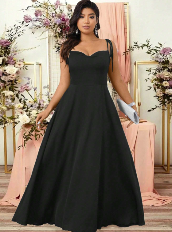 Plus Size V-Neck Side Slit Long Elegant Cami Maxi Dress