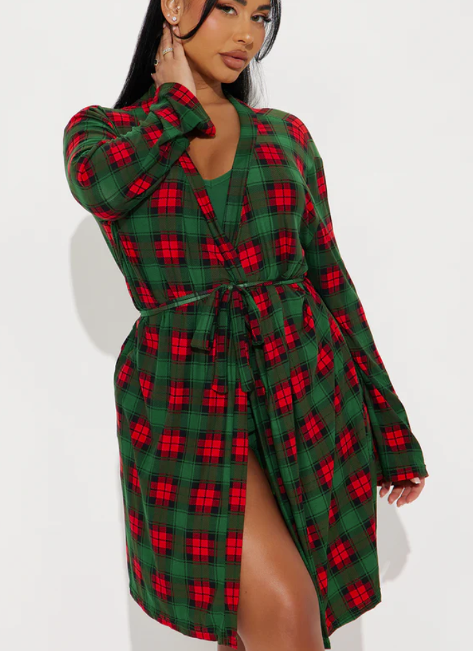 Women Pajama 3 Piece Set "On The Nice List" PJ Christmas Robe Set