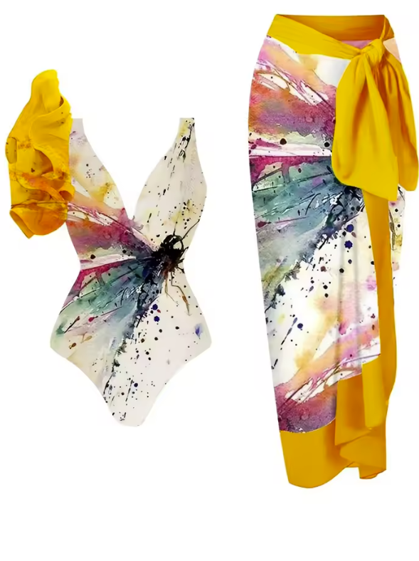 Frill One Piece Swimsuit & String Skirt Padded Sexy Swimwear