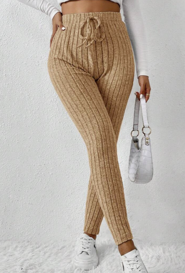 Frenchy Tie Waist Ribbed Knit Bodycon Leggings