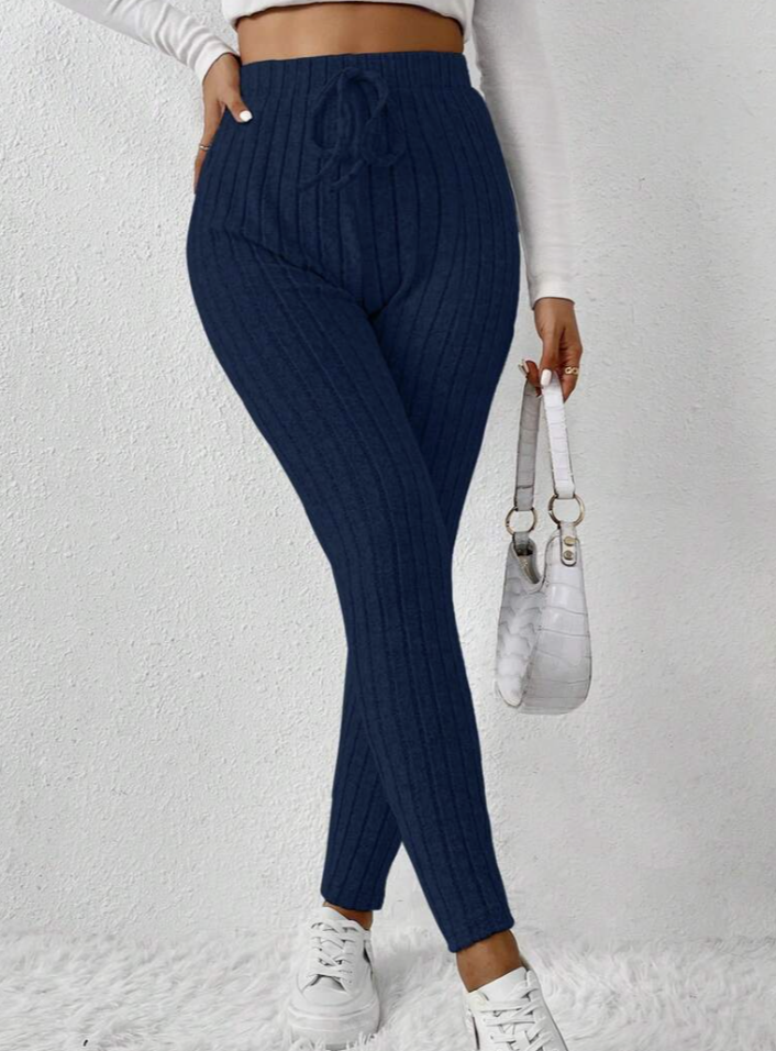 Frenchy Tie Waist Ribbed Knit Bodycon Leggings