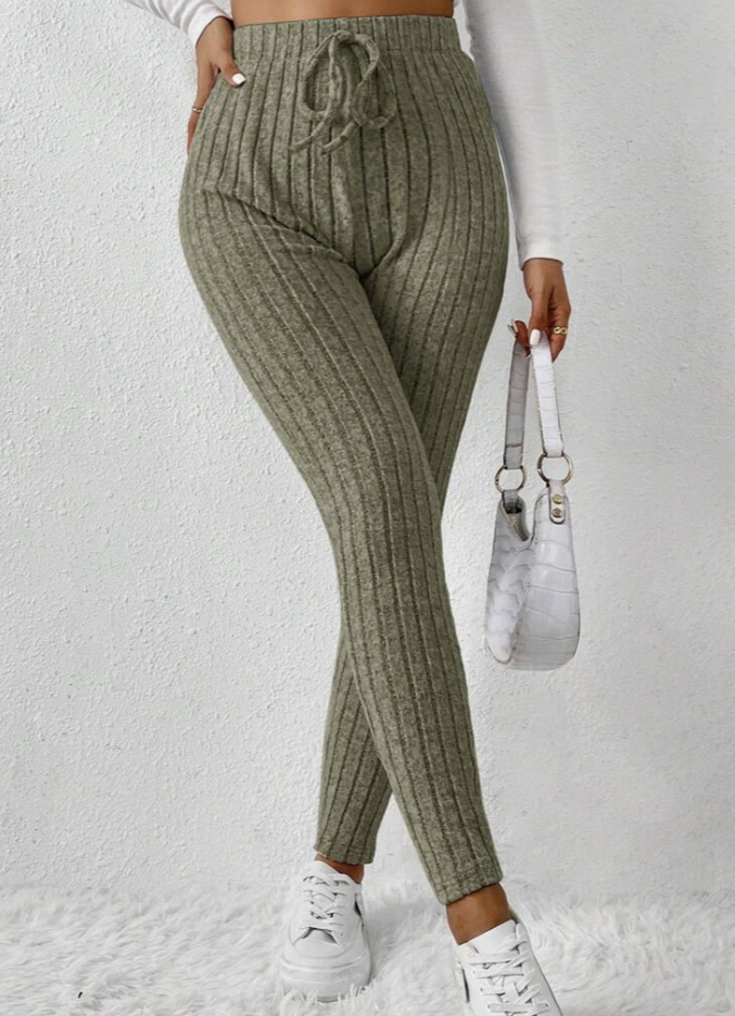 Frenchy Tie Waist Ribbed Knit Bodycon Leggings