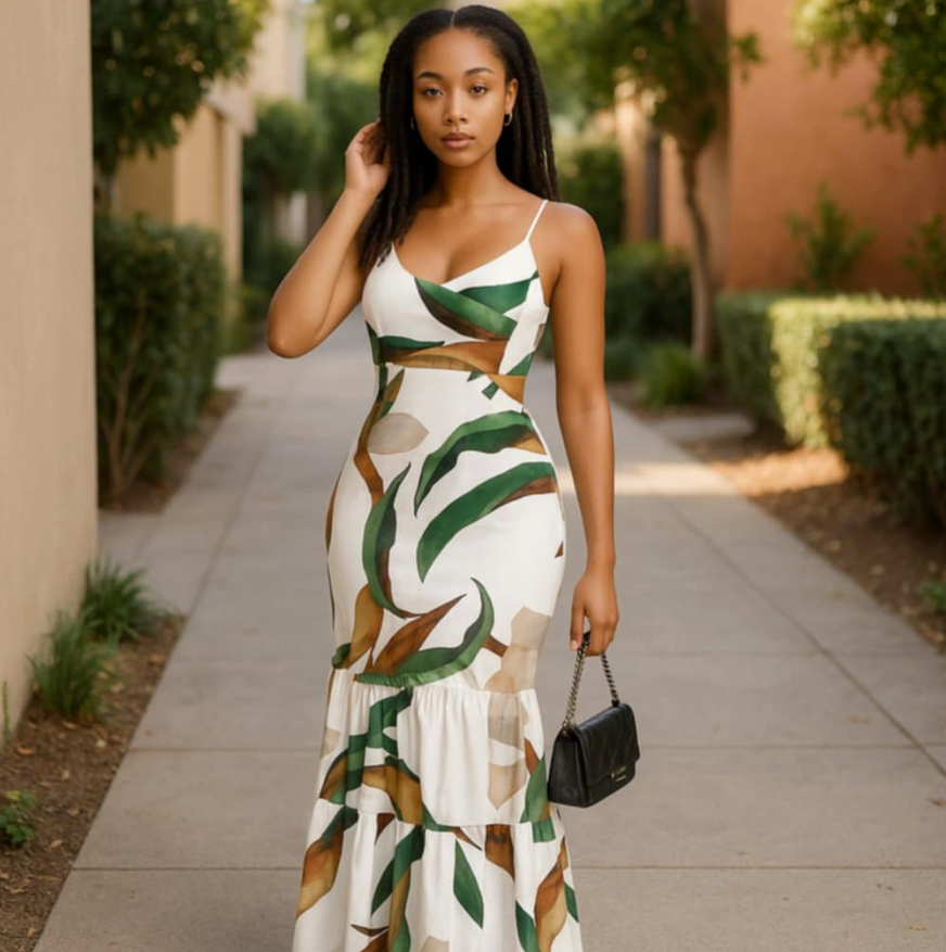 Floral Print Backless Boho Maxi Dress