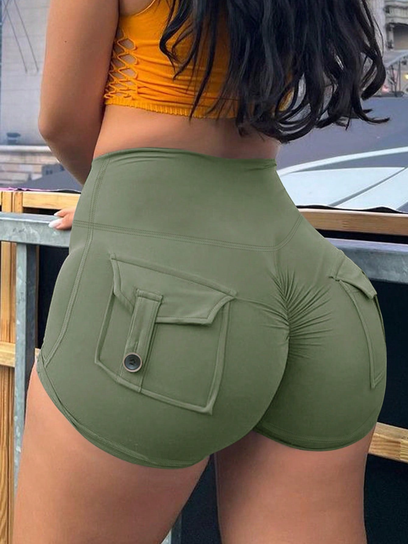 Y2K Wide Waistband Pocket Cargo Shorts Scrunch Butt Booty Workout Lifting Athletic Gym Bottoms