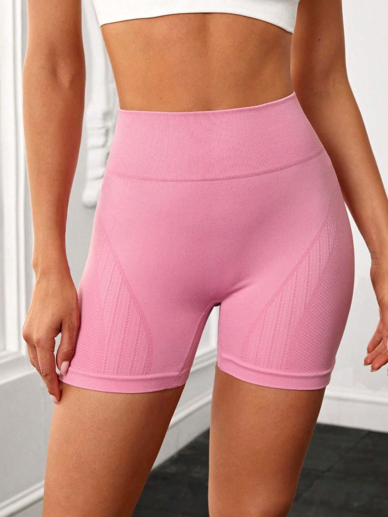 Yoga Basic Wideband Waist Ribbed Knit Sports Shorts Legging Shorts Stretchy Shorts