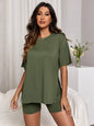 Drop Shoulder Split Hem Tee & Shorts Lounge Set