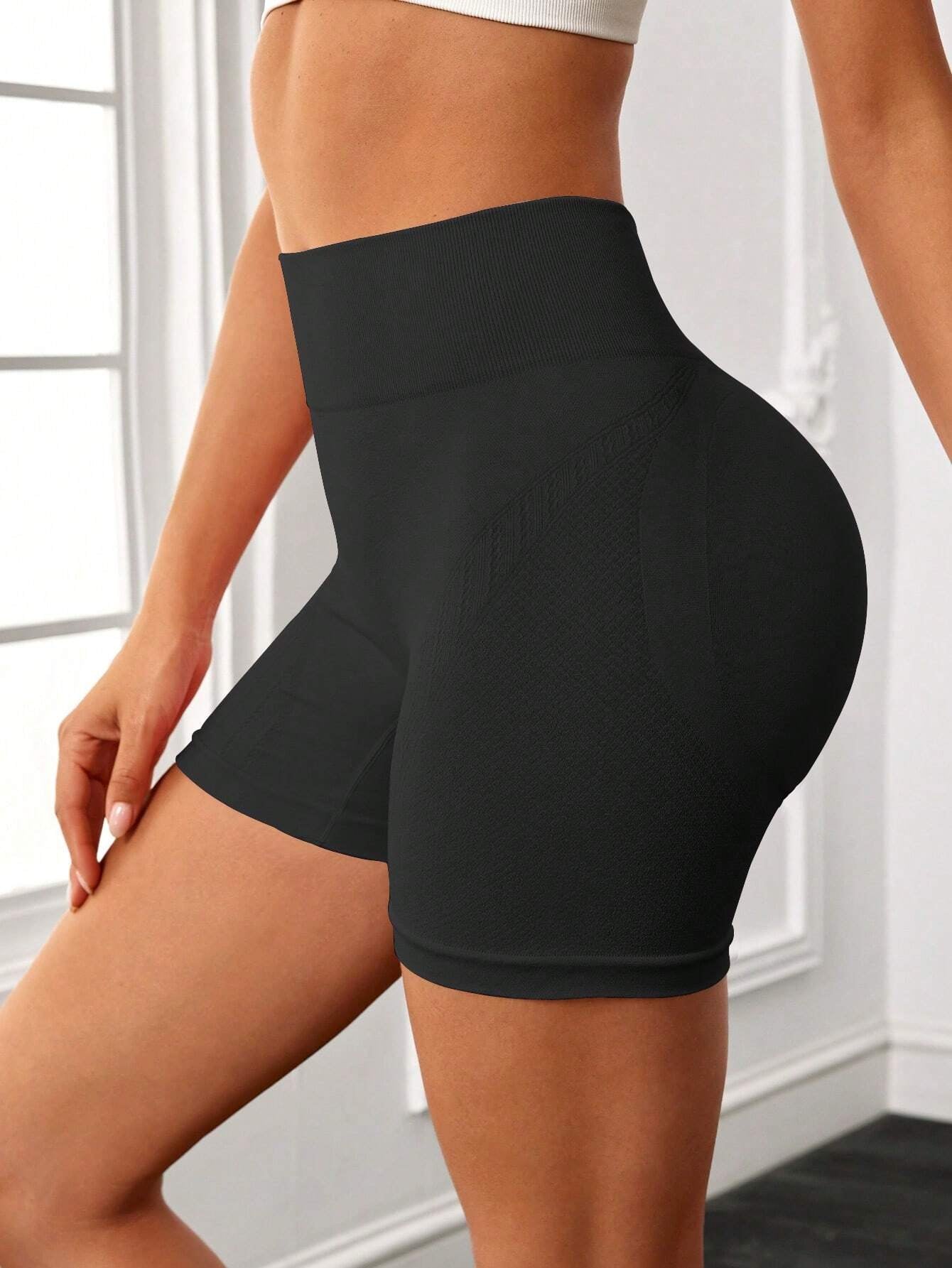 Yoga Basic Wideband Waist Ribbed Knit Sports Shorts Legging Shorts Stretchy Shorts