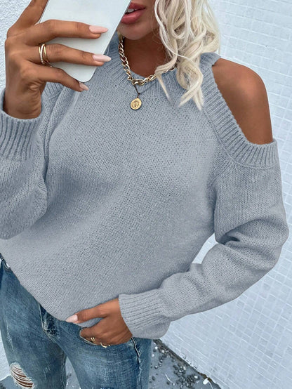 LUNE Cold Shoulder Ribbed Knit Sweater